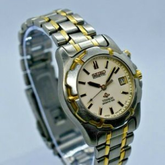 Vintage Women’s Seiko Kinetic Sports 100 Titanium Two Tone Analog Date Watch - Picture 3 of 10